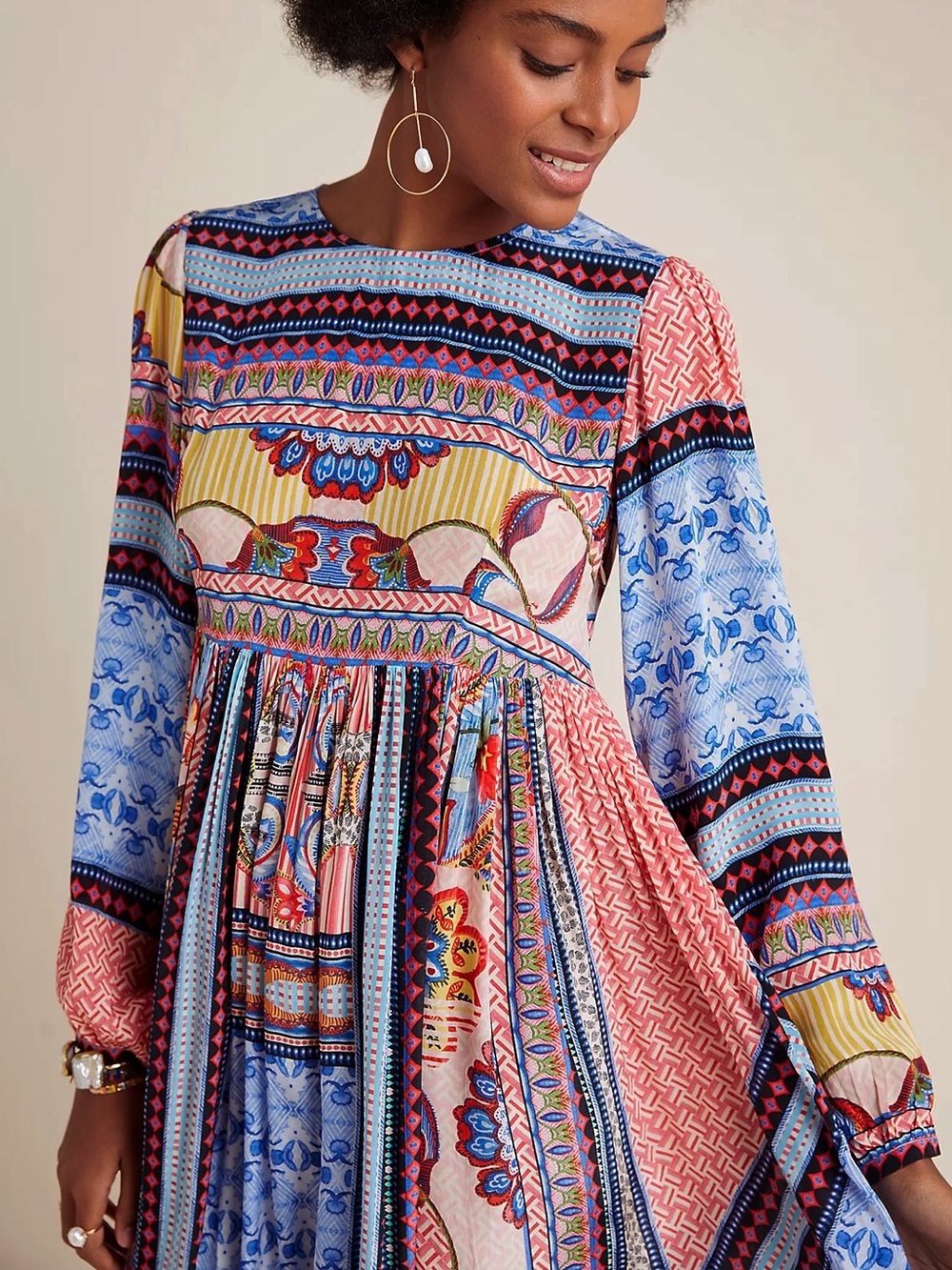 Anthropologie Bhanuni By Jyoti 16W NWT Marcelina Midi Dress Boho Blue Red Size 2 - Picture 3 of 3